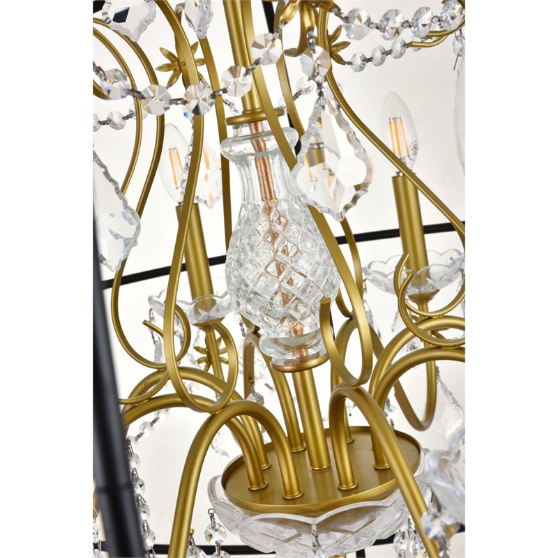 Living District Cordelia 8-Light Transitional Metal Pendant in Black and Gold