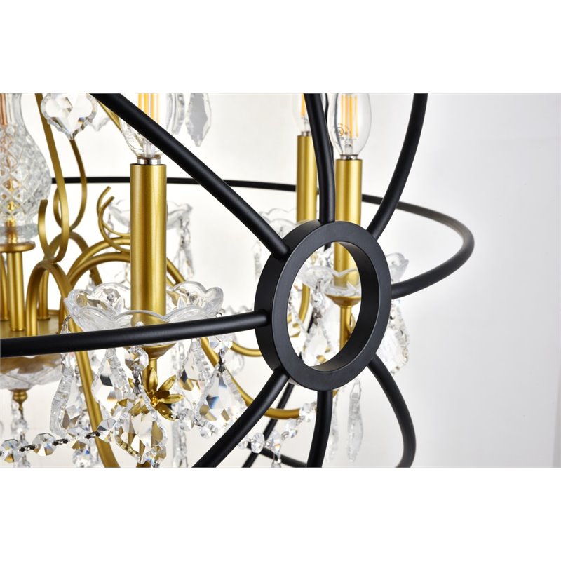 Living District Cordelia 8-Light Transitional Metal Pendant in Black and Gold