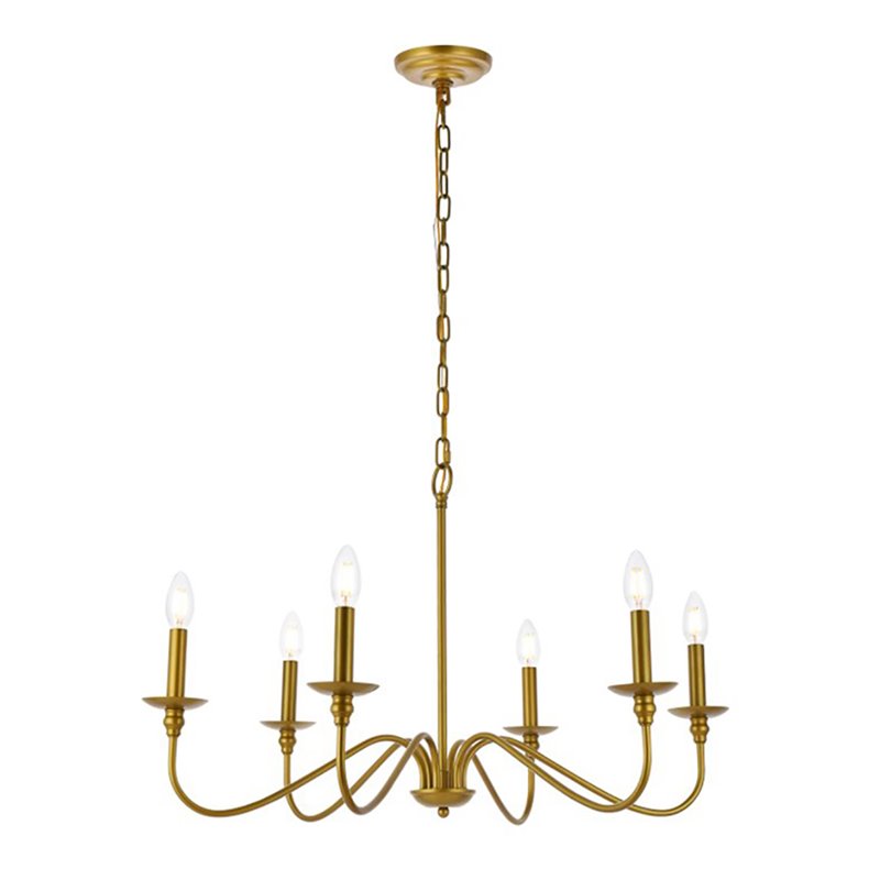 Living District Rohan 6-Light Transitional Metal Chandelier in Brass Finish