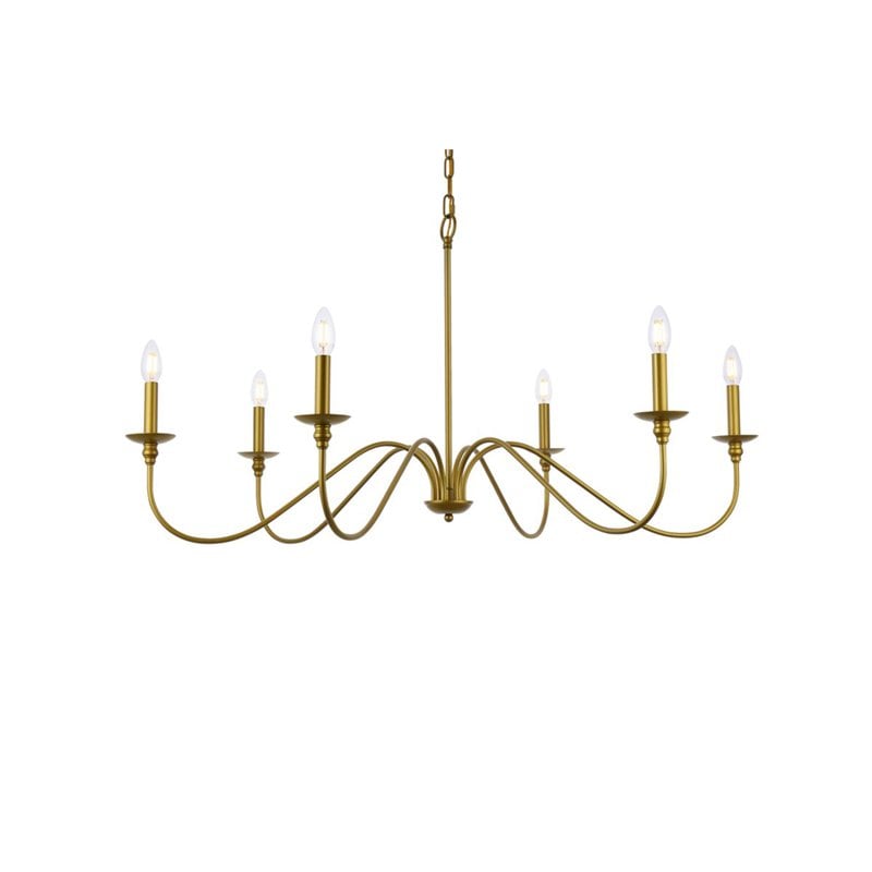 Living District Rohan 6-Light Transitional Metal Chandelier in Brass Finish