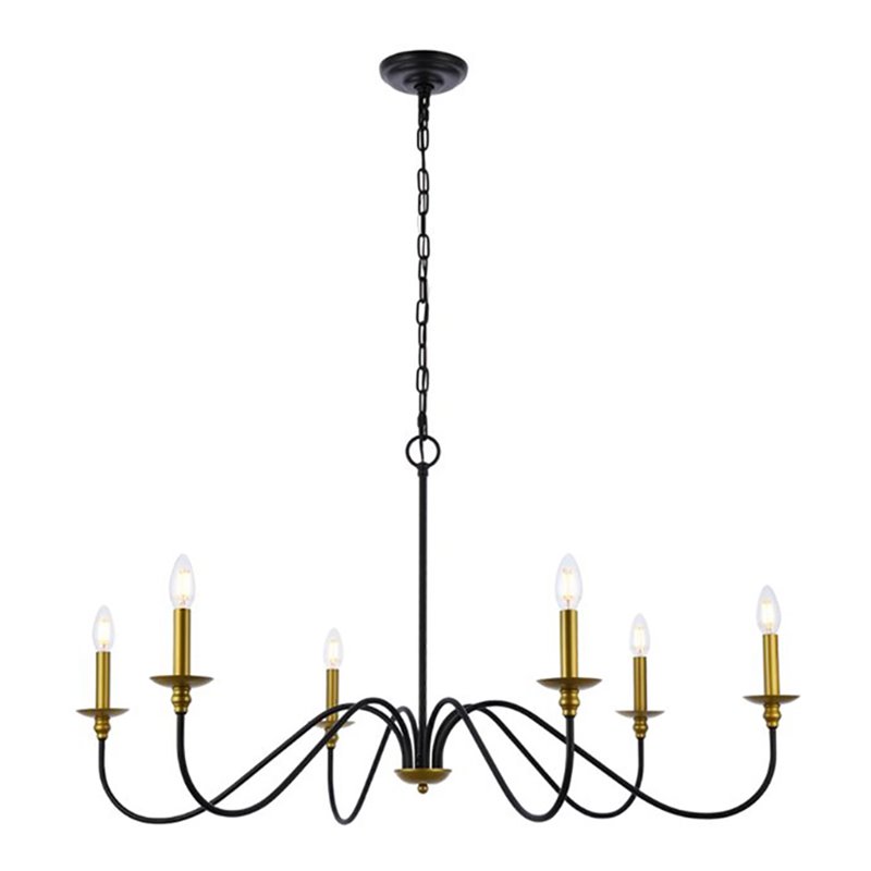 Living District Rohan 6-Light Transitional Metal Chandelier - Brass/Black Finish