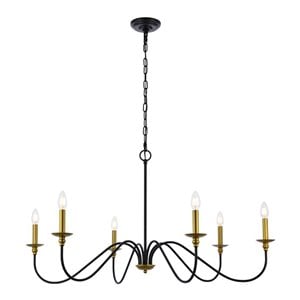 Living District Rohan 6-Light Transitional Metal Chandelier - Brass/Black Finish