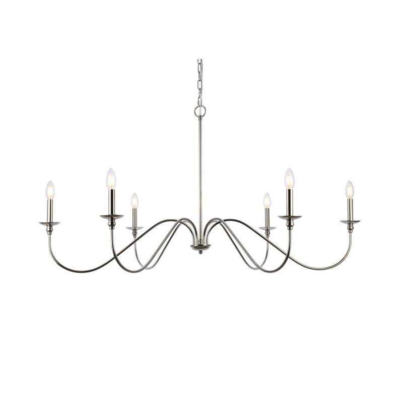 Living District Rohan 6-Light Transitional Metal Chandelier in Polished Nickel