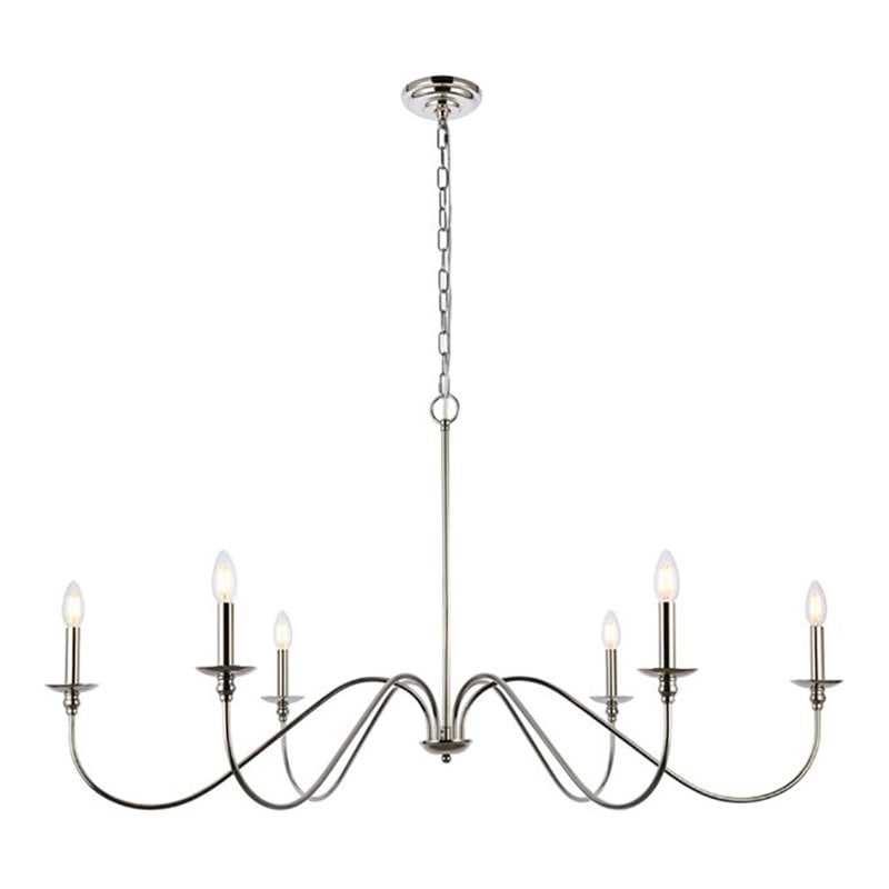 Living District Rohan 6-Light Transitional Metal Chandelier in Polished Nickel