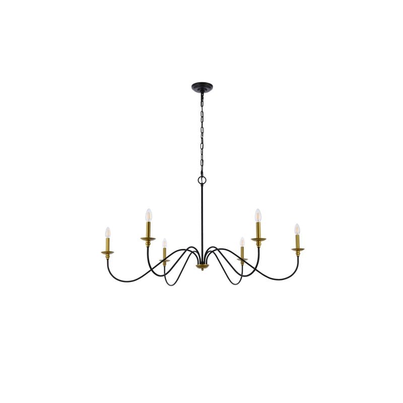Living District Rohan 6-Light Transitional Metal Chandelier in Brass and Black