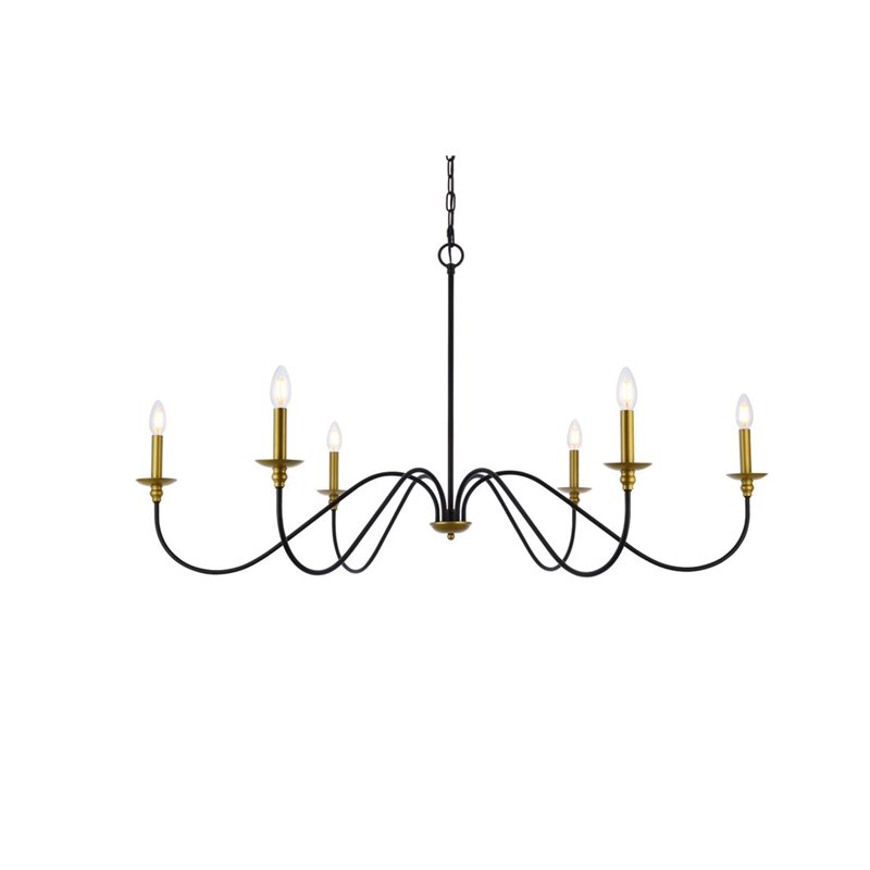 Living District Rohan 6-Light Transitional Metal Chandelier in Brass and Black