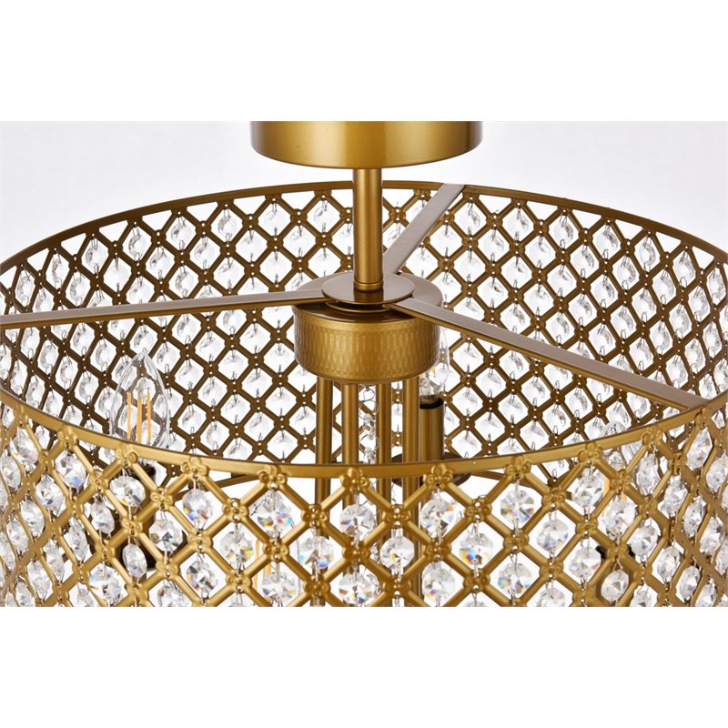 Living District Elise 4-Light Transitional Metal Flush Mount in Brass Finish