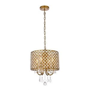 Living District Elise 4-Light Transitional Metal Pendant in Brass Finish
