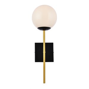 Living District Neri 1-Light Metal Wall Sconce w/ White Shade in Black and Brass
