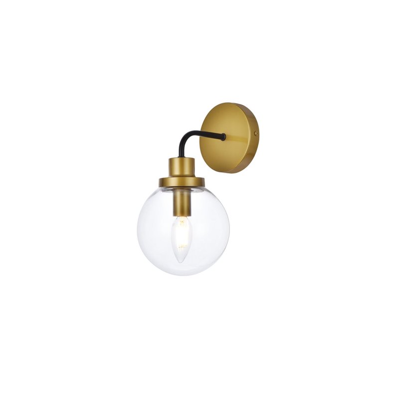 Living District Hanson 1-Light Metal Bath Sconce w/ Clear Shade in Black/Brass