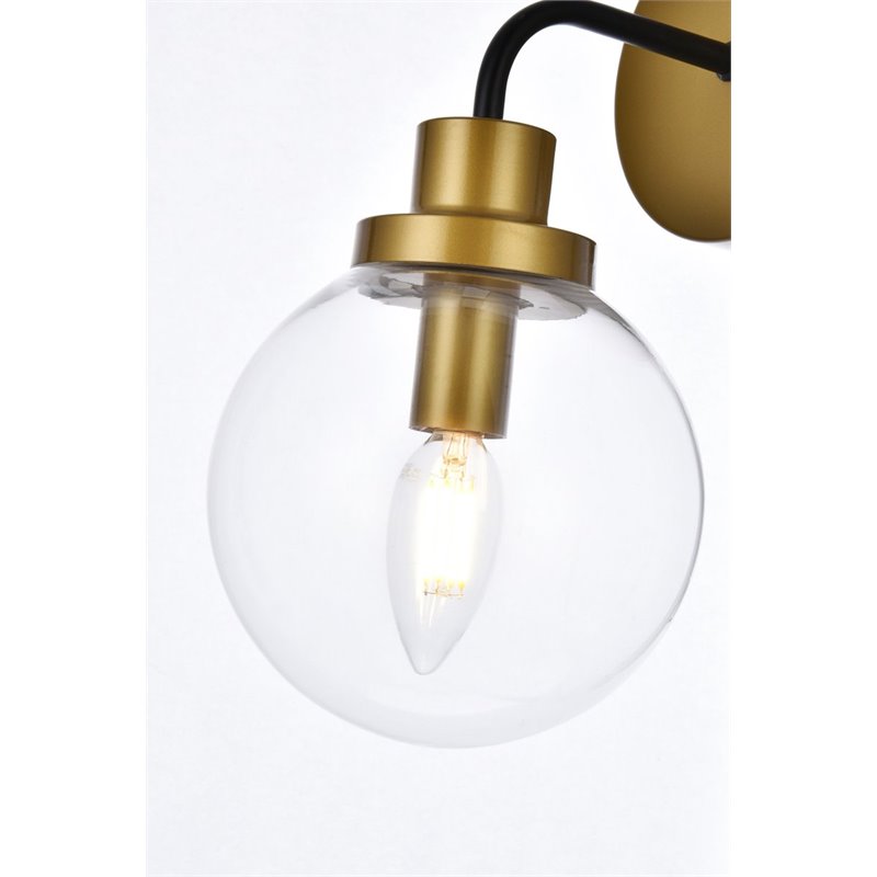 Living District Hanson 1-Light Metal Bath Sconce w/ Clear Shade in Black/Brass