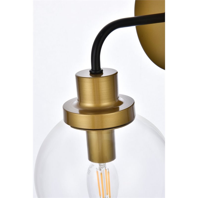 Living District Hanson 1-Light Metal Bath Sconce w/ Clear Shade in Black/Brass