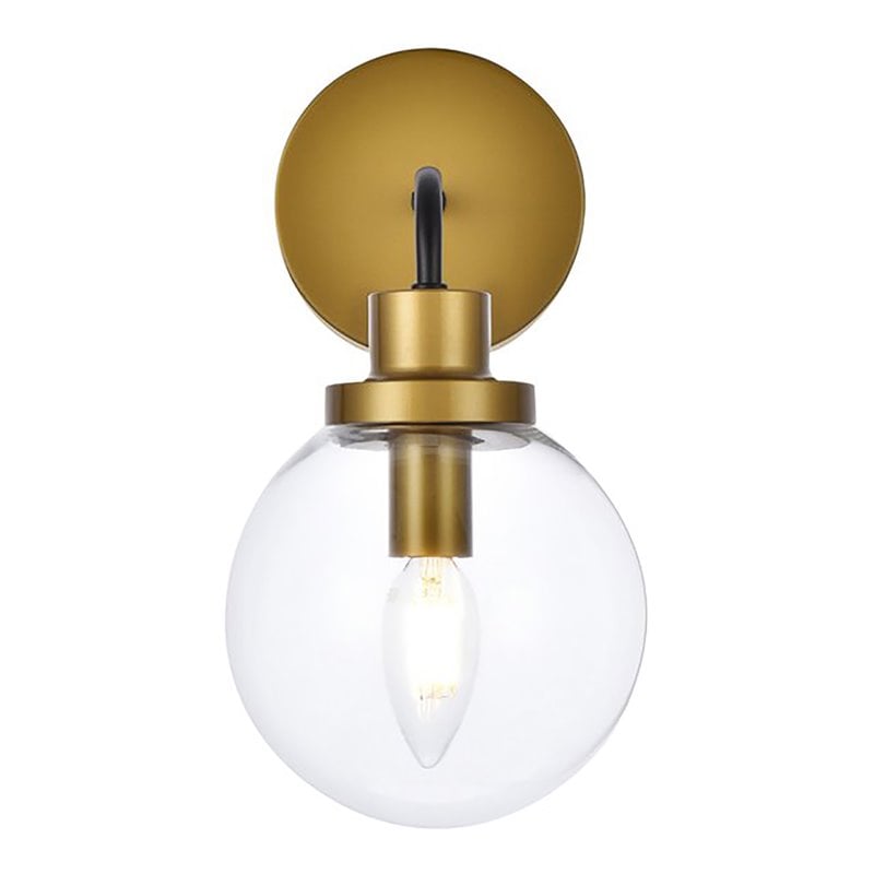 Living District Hanson 1-Light Metal Bath Sconce w/ Clear Shade in Black/Brass