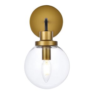 Living District Hanson 1-Light Metal Bath Sconce w/ Clear Shade in Black/Brass