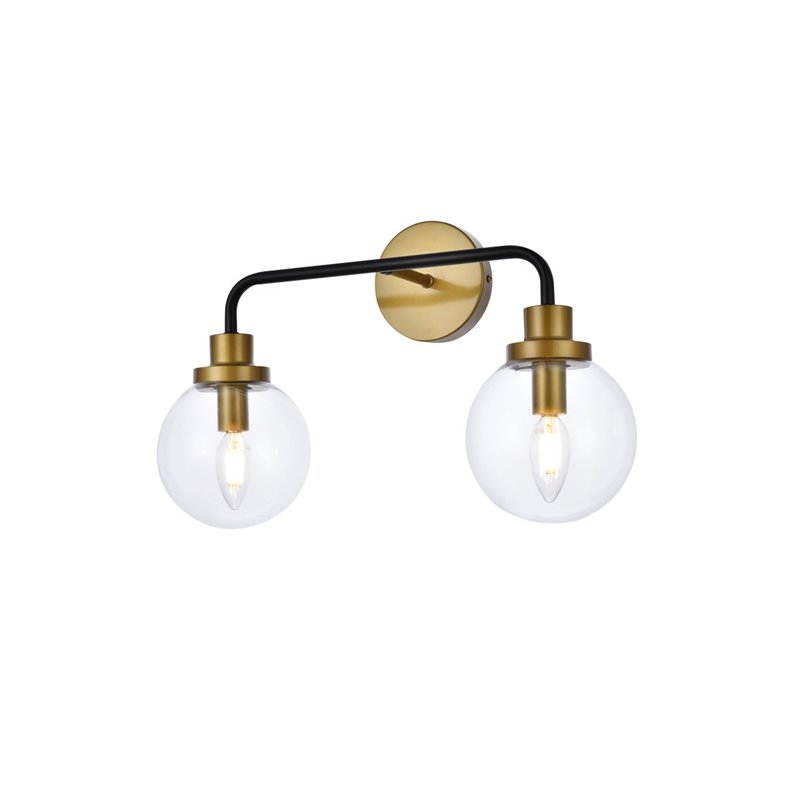 Living District Hanson 2-Light Metal Bath Sconce w/ Clear Shade in Black/Brass