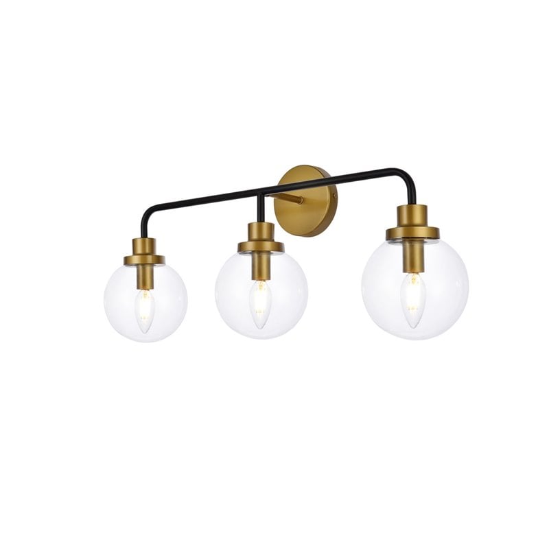 Living District Hanson 3-Light Metal Bath Sconce w/ Clear Shade in Black/Brass