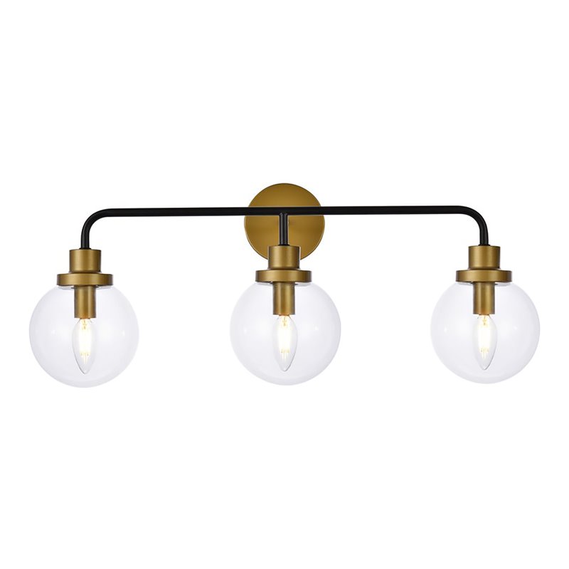 Living District Hanson 3-Light Metal Bath Sconce w/ Clear Shade in Black/Brass