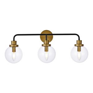 Living District Hanson 3-Light Metal Bath Sconce w/ Clear Shade in Black/Brass