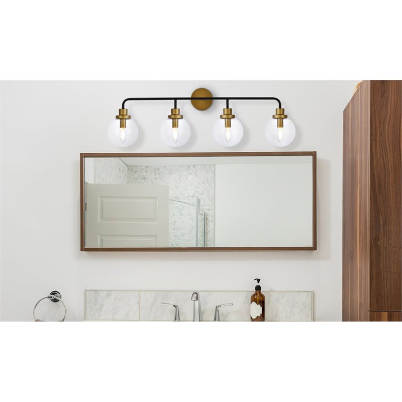 Living District Hanson 4-Light Metal Bath Sconce w/ Clear Shade in Black/Brass