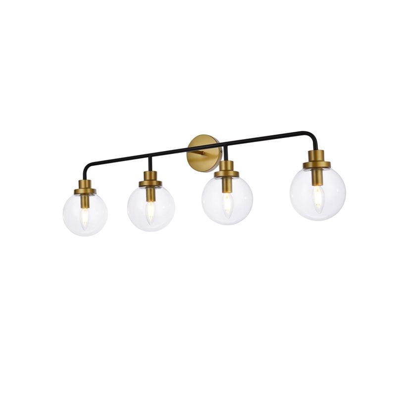 Living District Hanson 4-Light Metal Bath Sconce w/ Clear Shade in Black/Brass