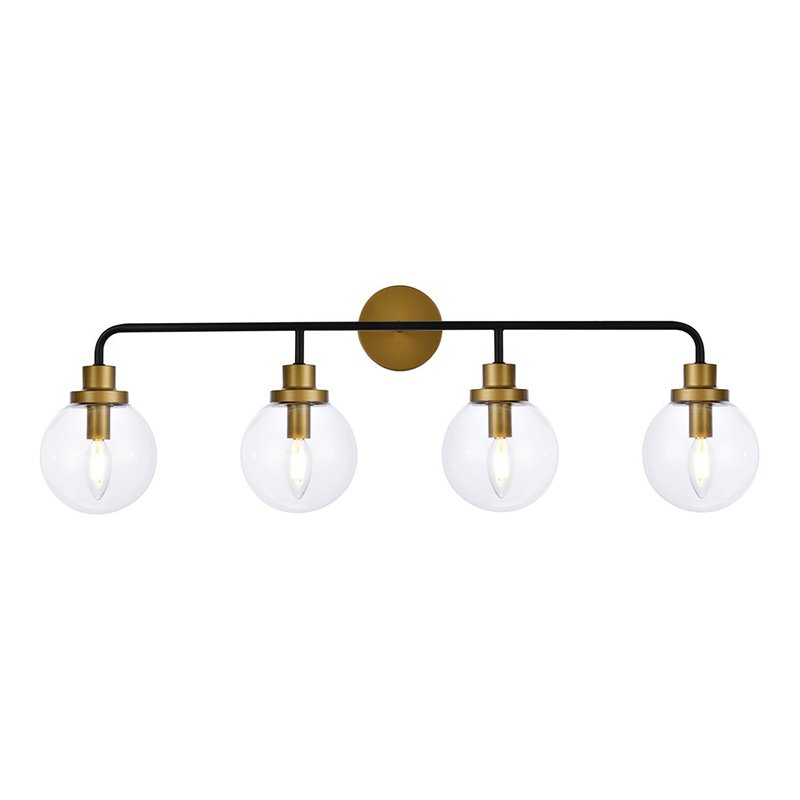 Living District Hanson 4-Light Metal Bath Sconce w/ Clear Shade in Black/Brass