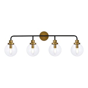 Living District Hanson 4-Light Metal Bath Sconce w/ Clear Shade in Black/Brass