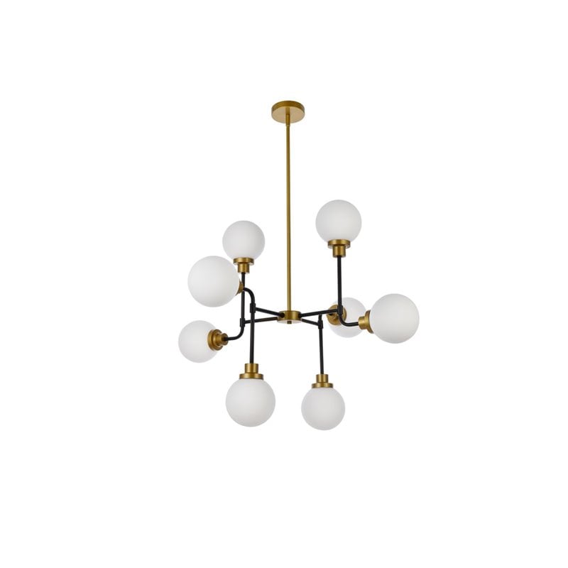 Living District Hanson 8-Light Metal Pendant w/ Frosted Shade in Black and Brass
