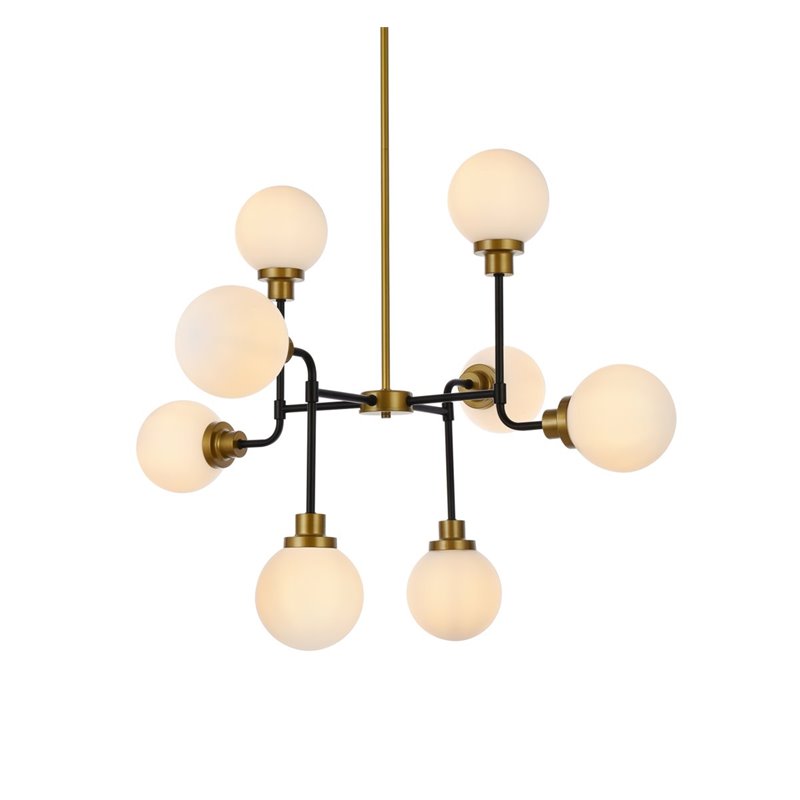 Living District Hanson 8-Light Metal Pendant w/ Frosted Shade in Black and Brass