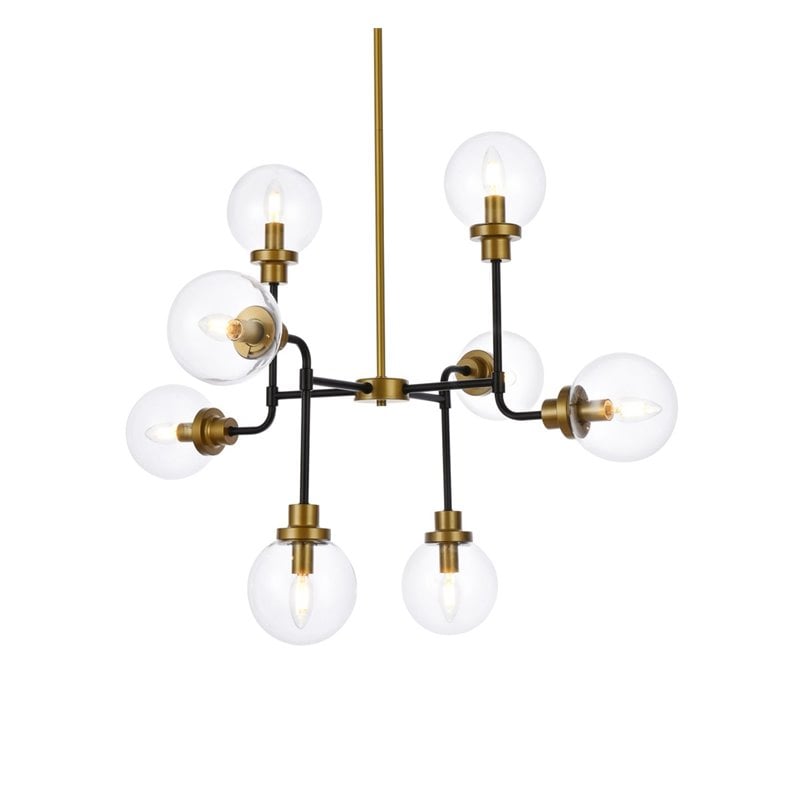 Living District Hanson 8-Light Metal Pendant w/ Clear Shade in Black and Brass