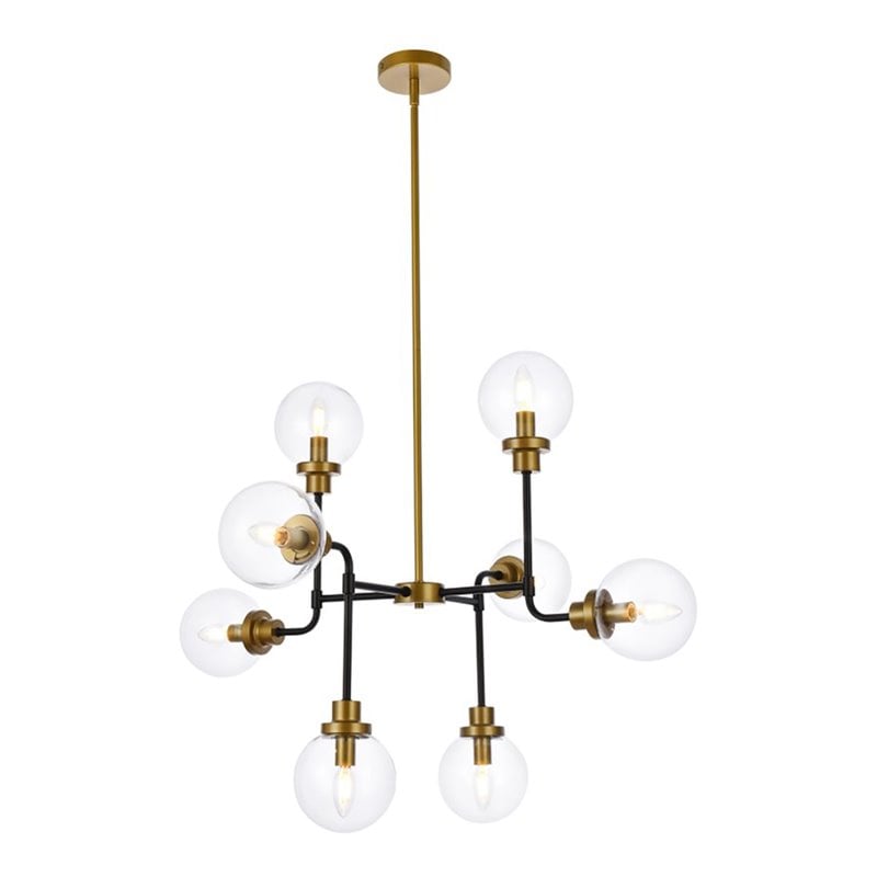 Living District Hanson 8-Light Metal Pendant w/ Clear Shade in Black and Brass