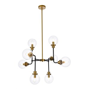 Living District Hanson 8-Light Metal Pendant w/ Clear Shade in Black and Brass