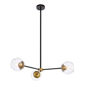 Living District Briggs 3-Light Metal Pendant w/ Clear Shade in Black and Brass
