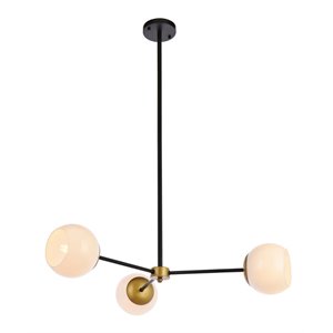 Living District Briggs 3-Light Metal Pendant w/ White Shade in Black and Brass