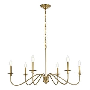 Living District Rohan 36&quot 6-Light Transitional Metal Chandelier in Satin Gold