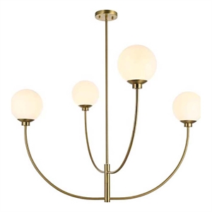 Living District Nyomi 42&quot 4-Light Metal/Glass Chandelier in Satin Gold/White