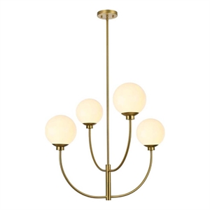 Living District Nyomi 30&quot 4-Light Metal/Glass Chandelier in Satin Gold/White