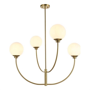 Living District Nyomi 36&quot 4-Light Metal/Glass Chandelier in Satin Gold/White