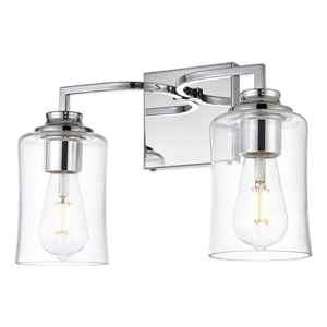 Living District Ronnie 2-Light Iron & Glass Bath Sconce in Chrome/Clear