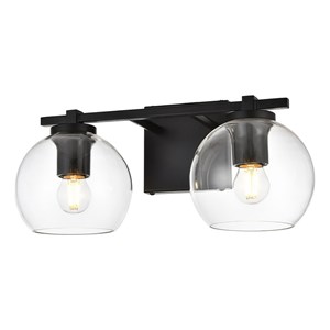 Living District Juelz 2-Light Iron & Glass Bath Sconce in Black/Clear