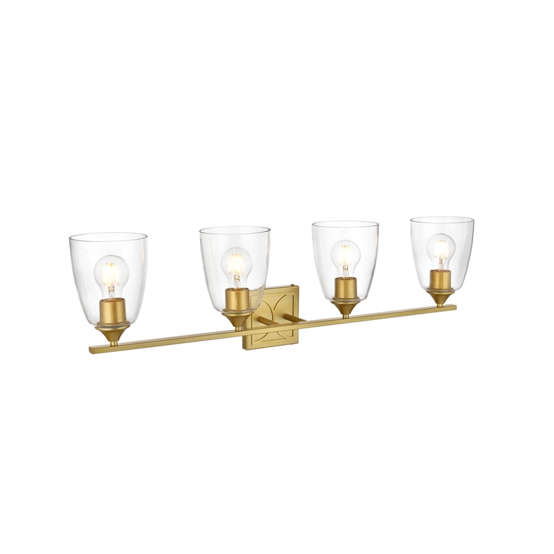 Living District Harris 4-Light Iron & Glass Bath Sconce in Brass/Clear