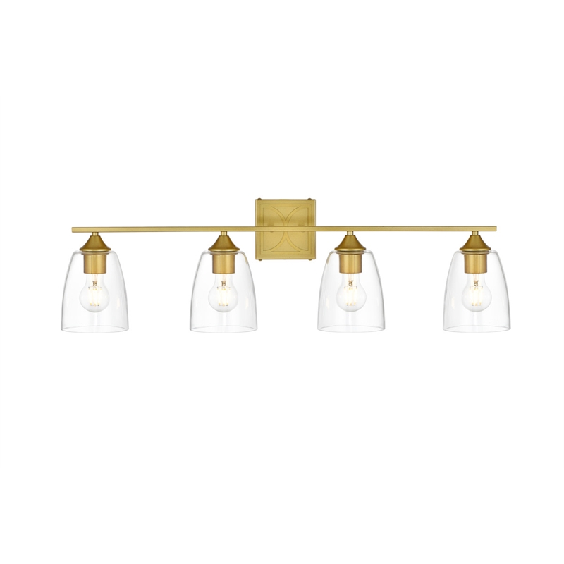 Living District Harris 4-Light Iron & Glass Bath Sconce in Brass/Clear