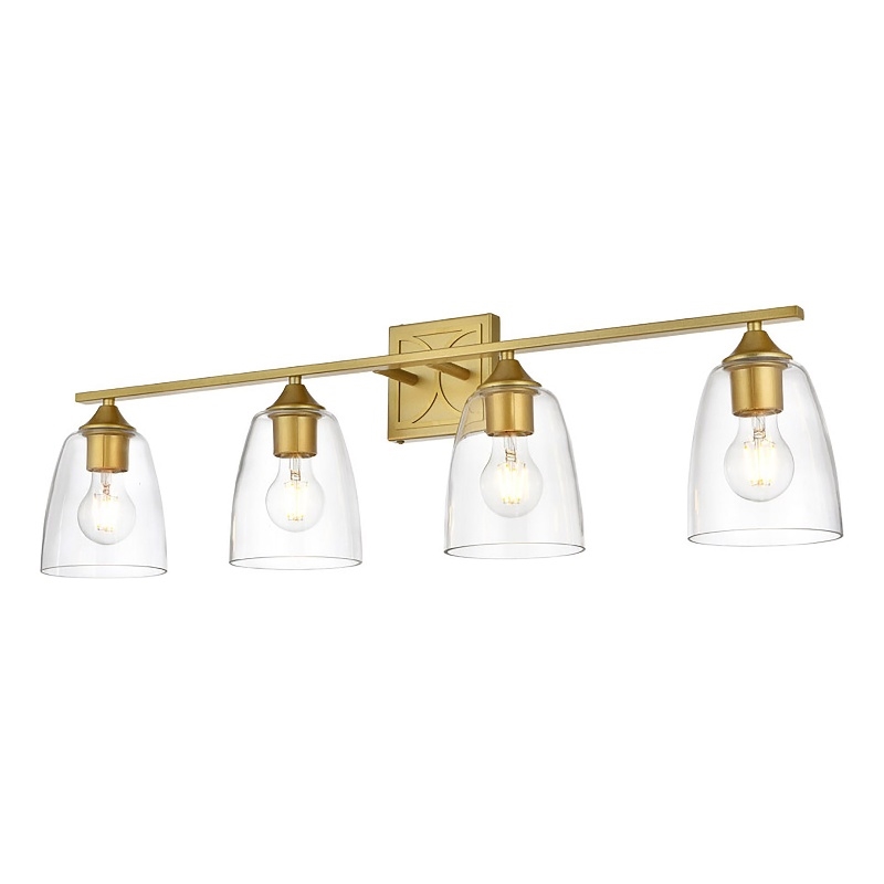 Living District Harris 4-Light Iron & Glass Bath Sconce in Brass/Clear