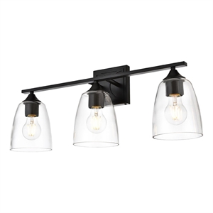 Living District Harris 3-Light Iron & Glass Bath Sconce in Black/Clear