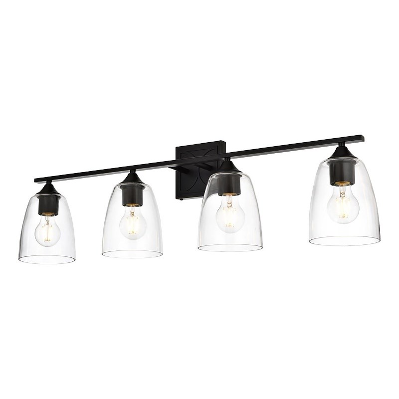 Living District Harris 4-Light Iron & Glass Bath Sconce in Black/Clear