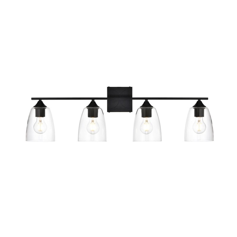 Living District Harris 4-Light Iron & Glass Bath Sconce in Black/Clear
