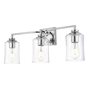 Living District Ronnie 3-Light Iron & Glass Bath Sconce in Chrome/Clear