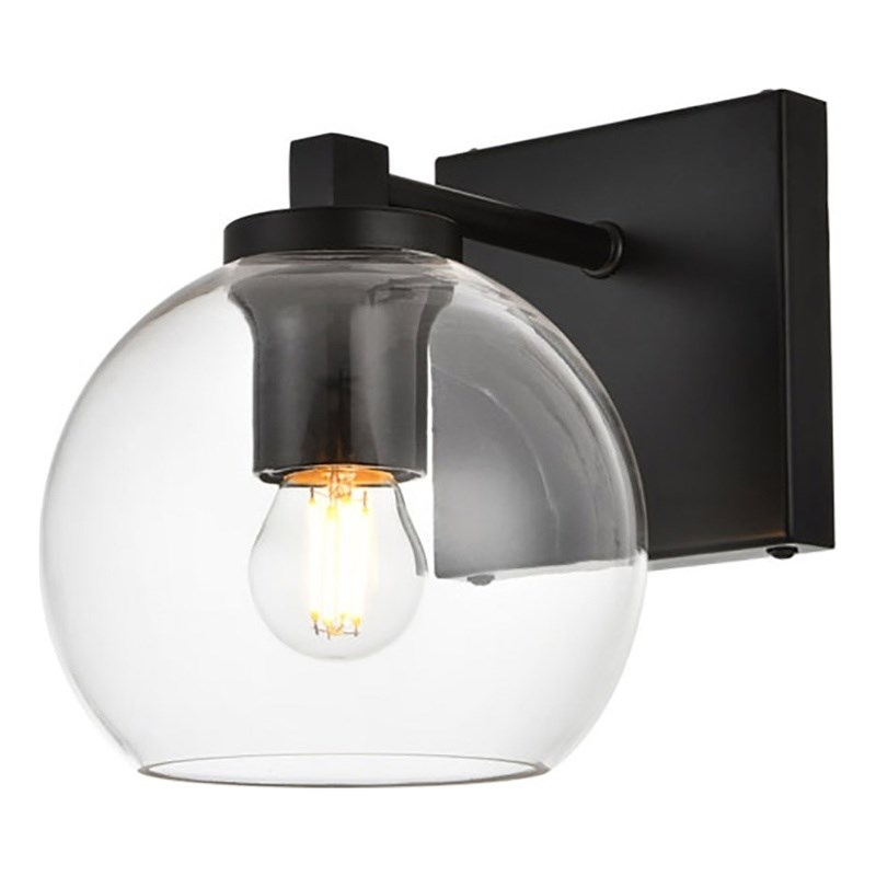 Living District Juelz 1-Light Iron & Glass Bath Sconce in Black/Clear