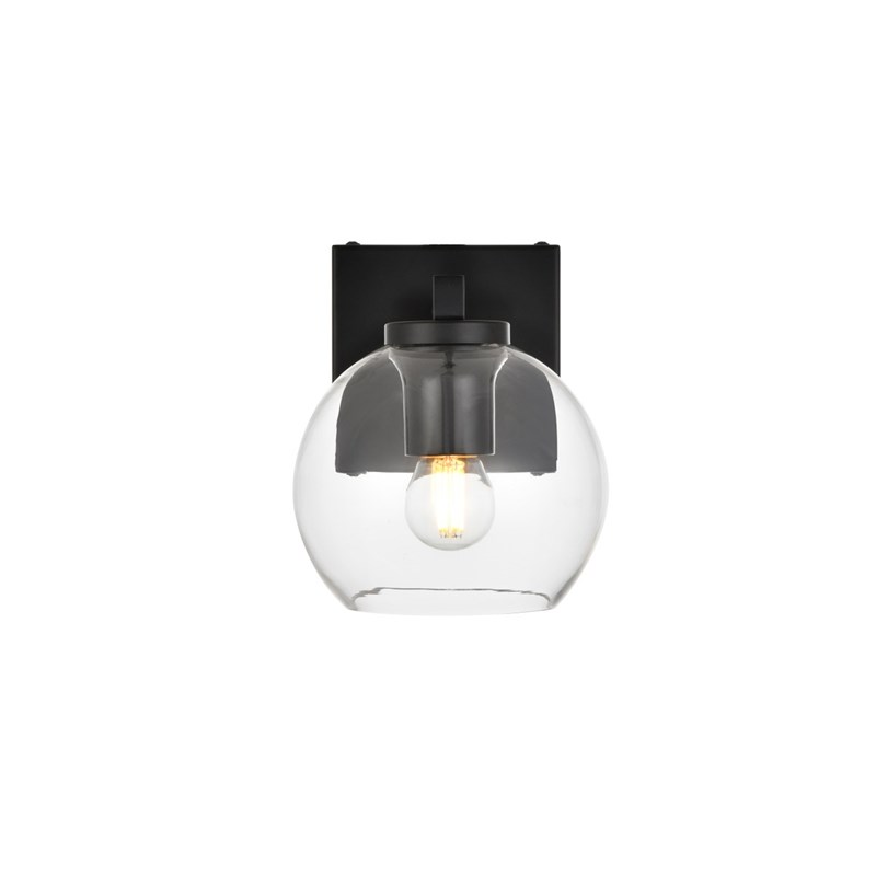 Living District Juelz 1-Light Iron & Glass Bath Sconce in Black/Clear