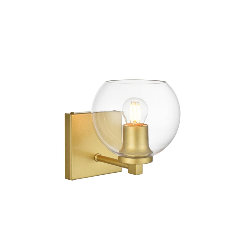 Living District Juelz 1-Light Iron & Glass Bath Sconce in Brass/Clear
