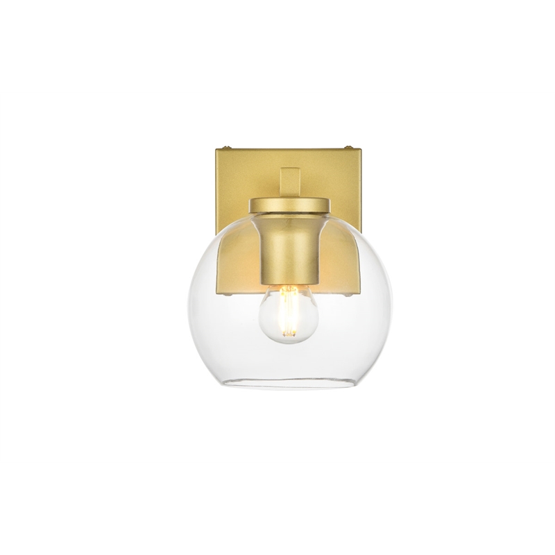 Living District Juelz 1-Light Iron & Glass Bath Sconce in Brass/Clear
